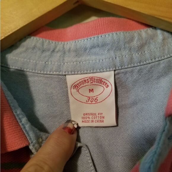 Brooks Brothers Pink Green Stripe Polo M - Picture 3 of 9